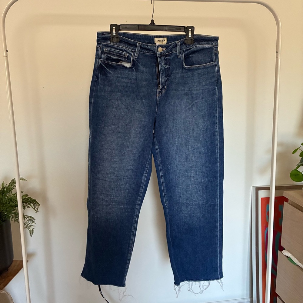 L'AGENCE Dark Blue Dawson Crop Jeans